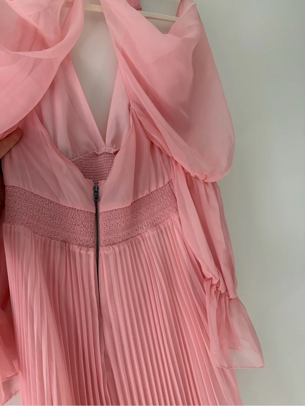 NEW Alice + Olivia Pink Dress Pleated Midi Balloon Puff Jasmine Sleeve, Small